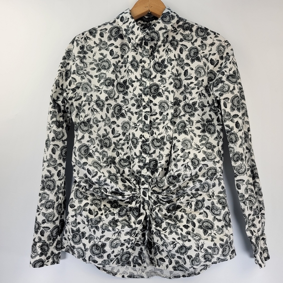 Thakoon For Design Nation Womens Blouse Size Small Button Up Floral Ruched - Picture 1 of 12